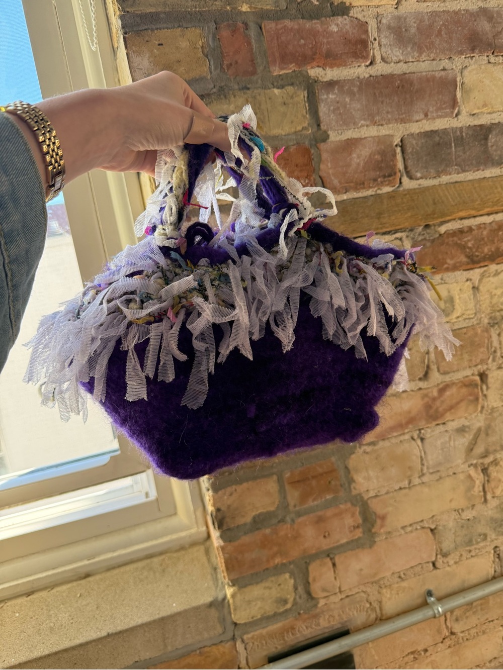 Purple Fringe Felt Tote Bag